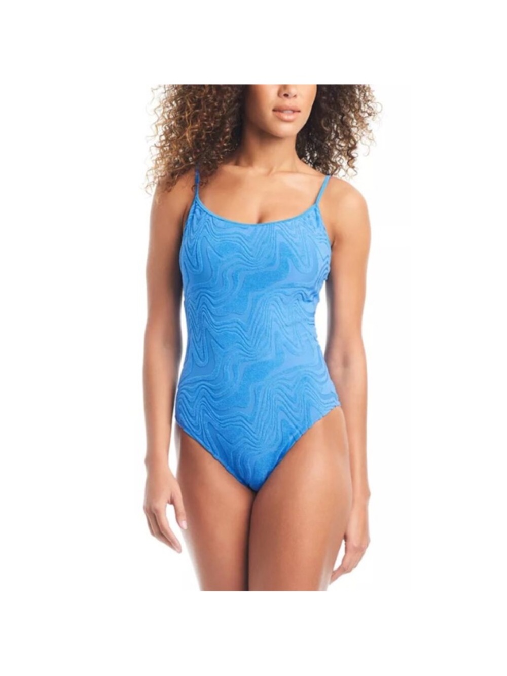 NEW Bar III Swimsuit Size Small One Piece Textured Blue Heat Wave Groovy Retro